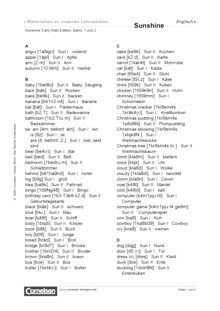 Sunshine - Wortliste - Band 1/2: 1./2. Schuljahr